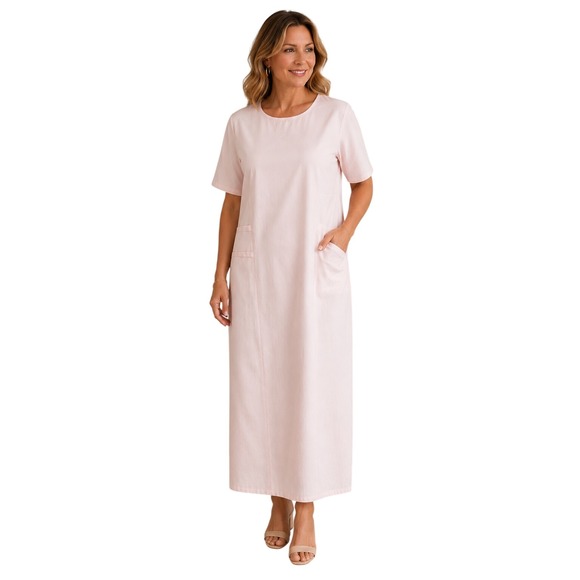 Unbranded Dresses & Skirts - Pink Cotton Minimalist Dress Women Size Small Short Sleeve Maxi